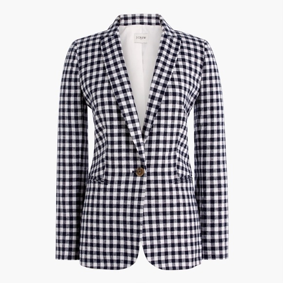 New • J. Crew • Gingham Linen-Blend Holland Blazer in Navy and White - Picture 3 of 8